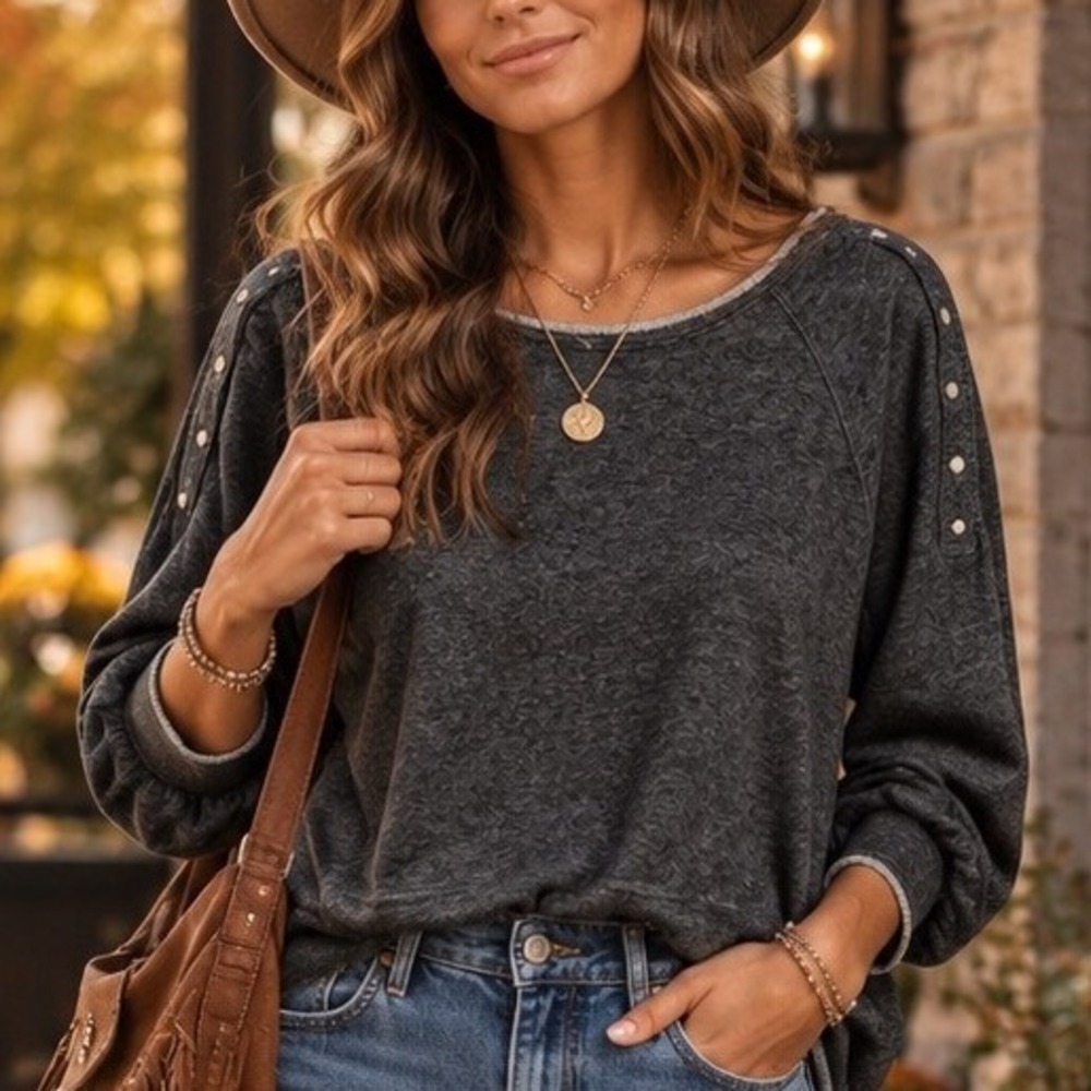 Rock & Republic Sweatshirt Gray Snap Shoulder Raglan Casual Gorpcore Western XXL
